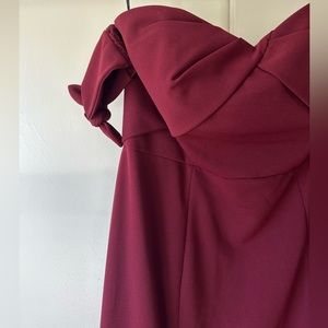 Watters Fitted Burgundy Formal Gown with Detachable Cap Sleeves